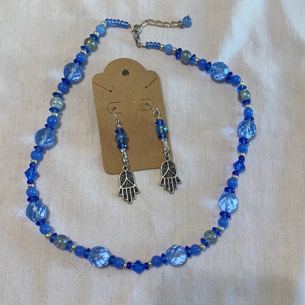 Hamsa Hand Charm Earring and Necklace Set